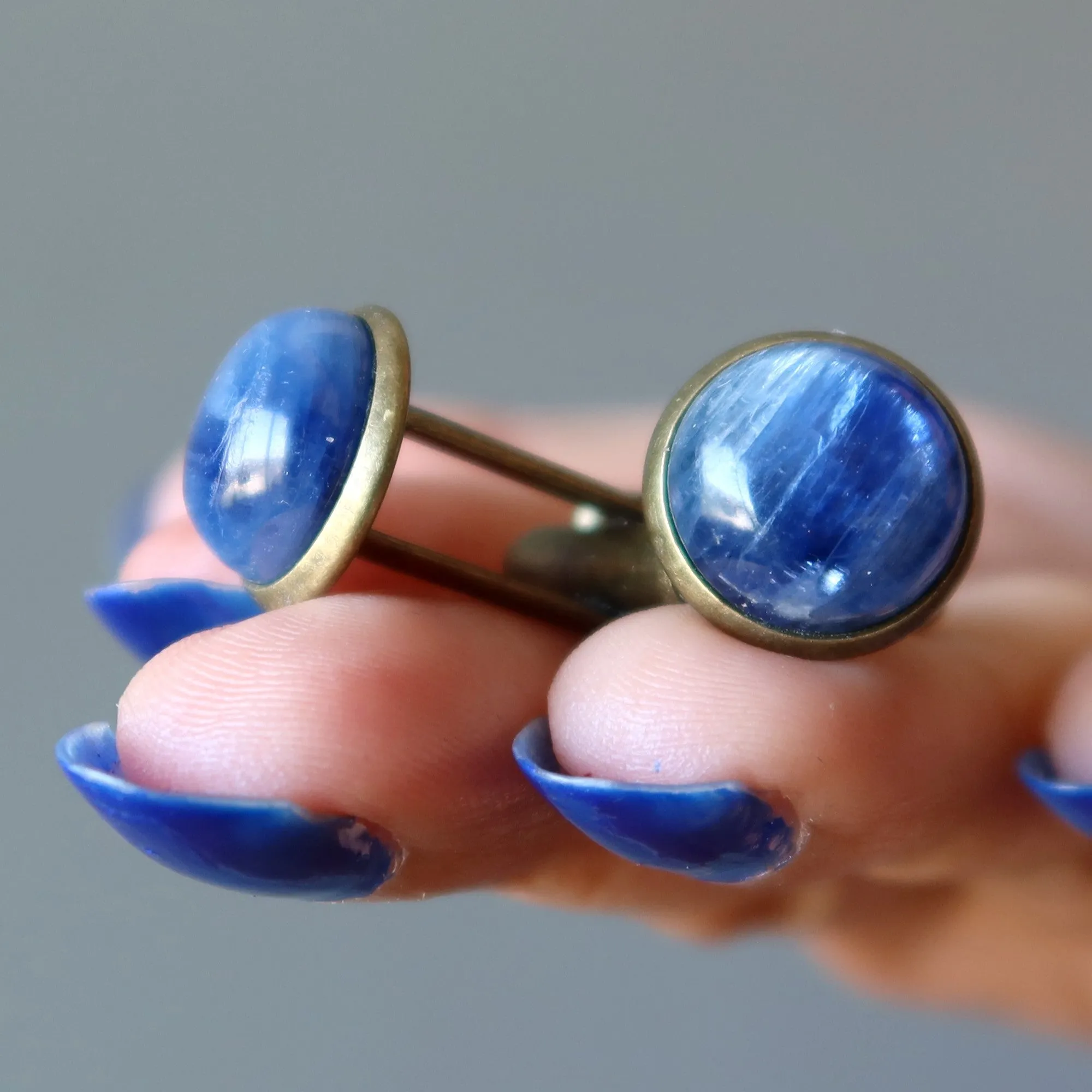 Kyanite Cufflinks Blue Ocean Antiqued Bronze