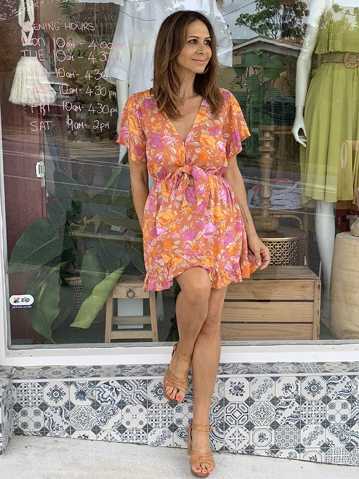 La Floridita Frill Mini Dress - Orange