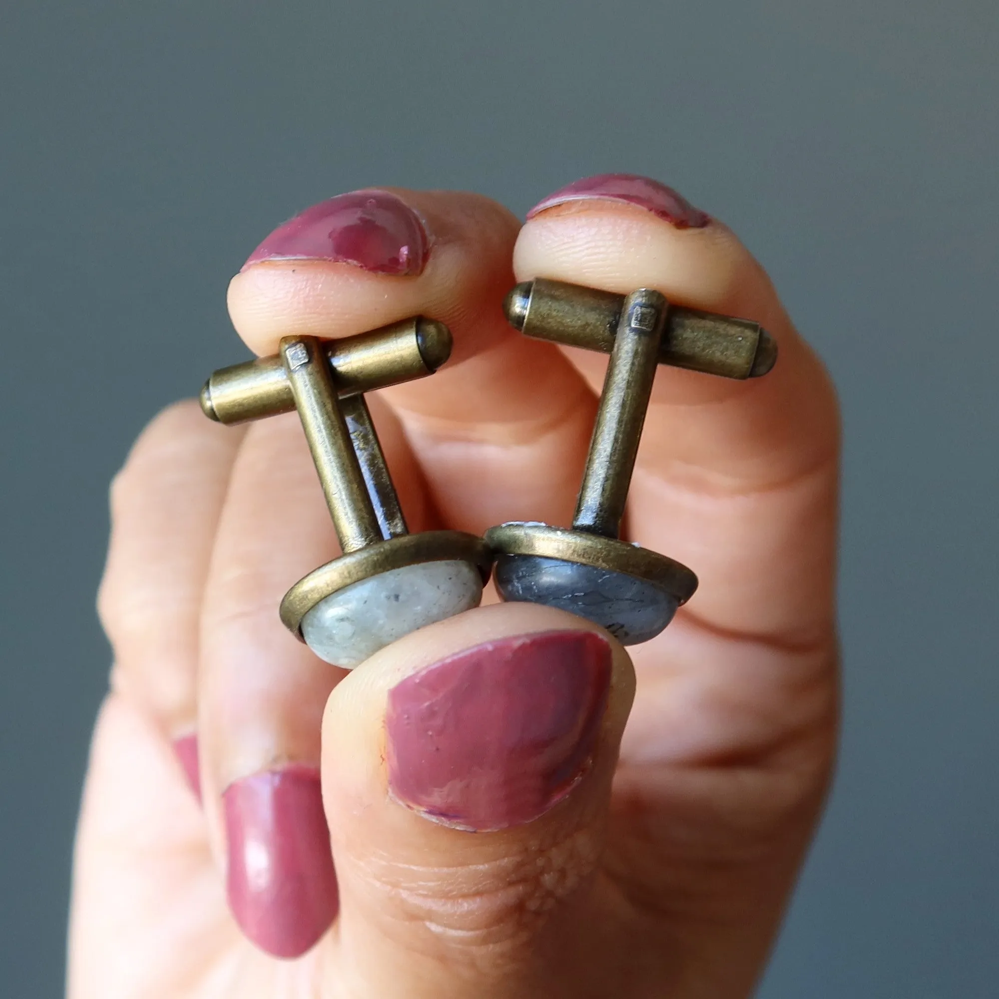 Labradorite Cufflinks Gray Beauty Antiqued Bronze