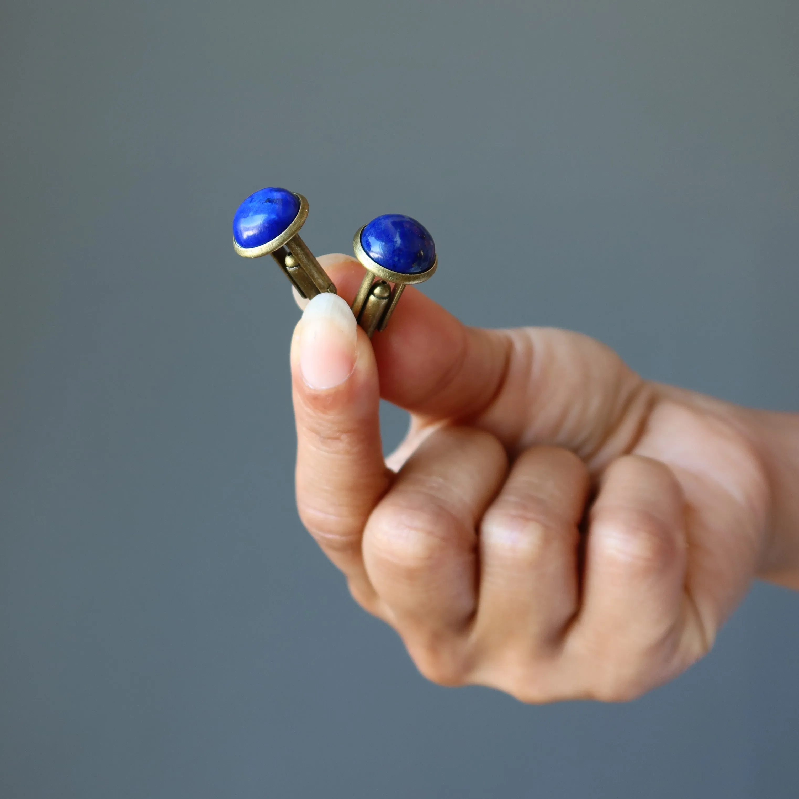 Lapis Cufflinks Peaceful Bronze Blue Stones