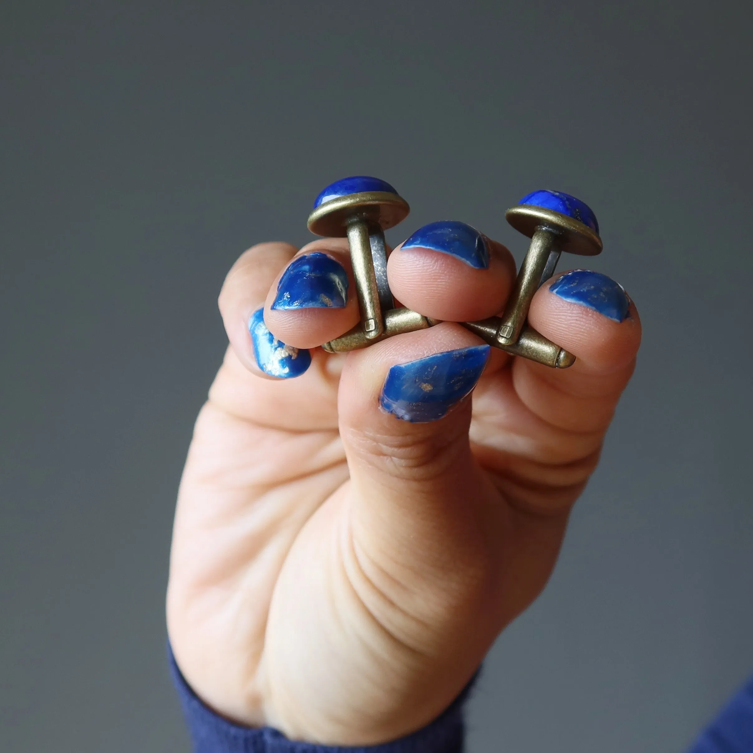 Lapis Cufflinks Peaceful Bronze Blue Stones