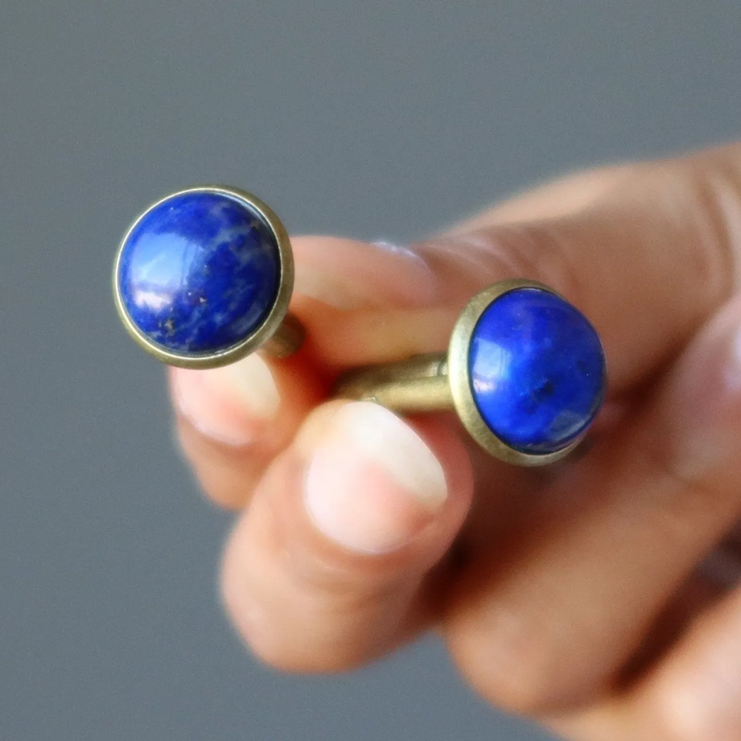 Lapis Cufflinks Peaceful Bronze Blue Stones