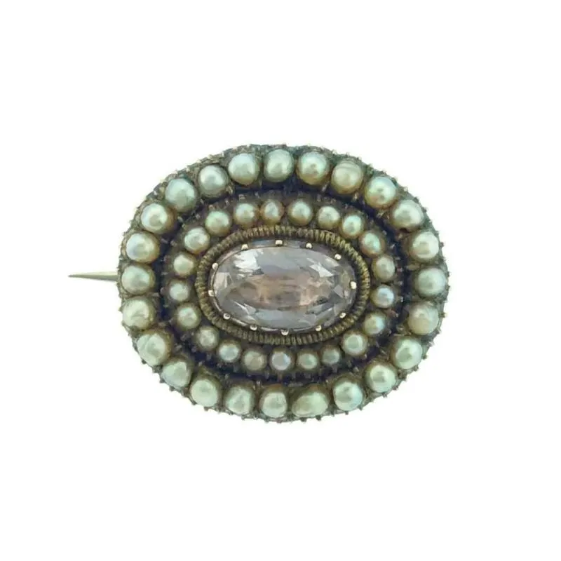 Late Georgian Pearl & Gem set Fichu Pin c1820