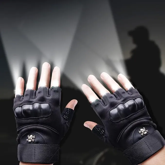 LED Flashlight Gloves, Half Finger Lighted Gloves Gifts for Men Women, Flashlight Gloves with 8 LEDs Stocking Stuffers Cool Gadgets Christmas Birthday Gifts for Men and Women