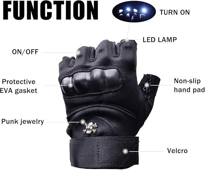 LED Flashlight Gloves, Half Finger Lighted Gloves Gifts for Men Women, Flashlight Gloves with 8 LEDs Stocking Stuffers Cool Gadgets Christmas Birthday Gifts for Men and Women