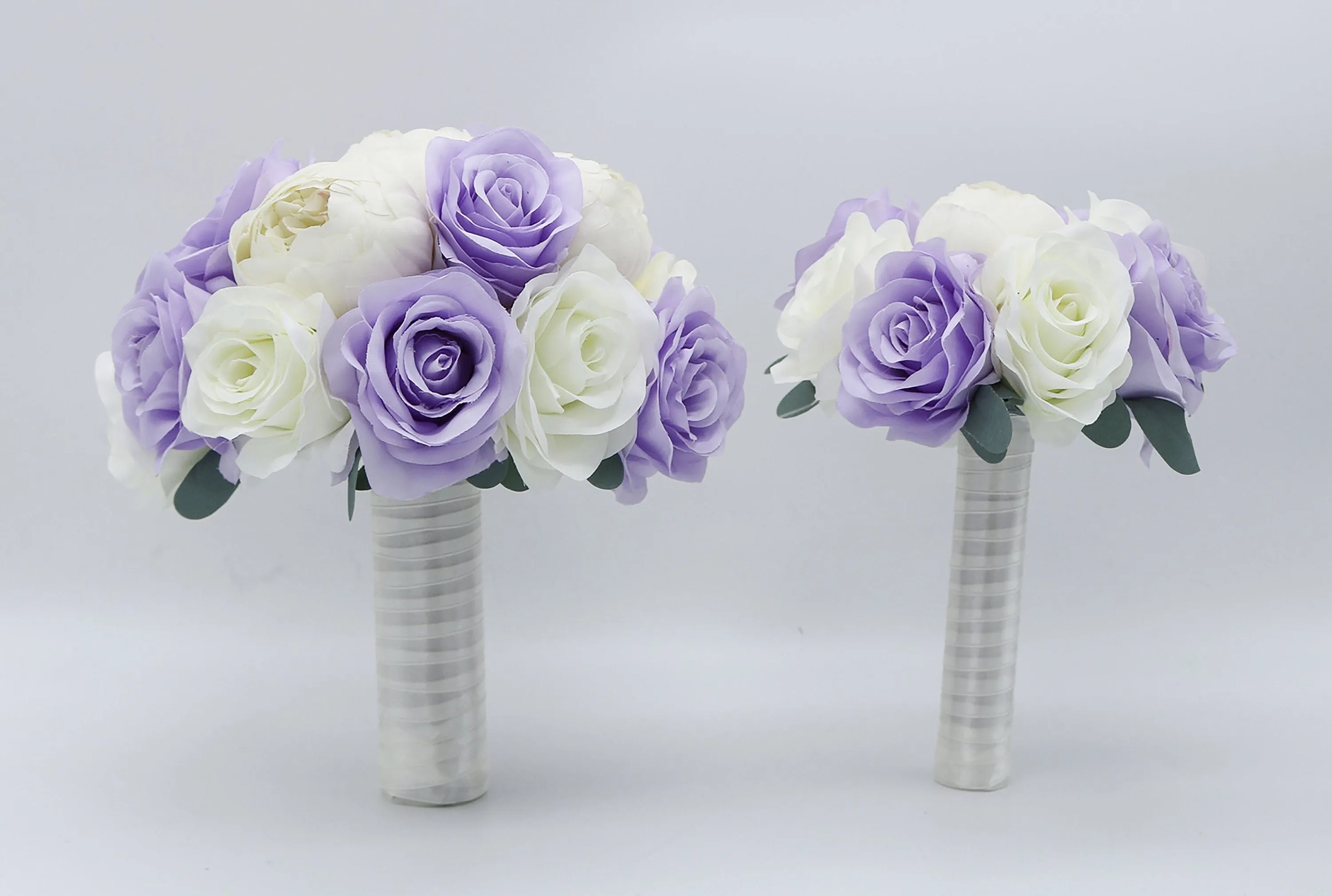 Lilac Ivory Wedding Bouquets, Artificial Flowers for bride and bridesmaids, Silk Bridal bouquets corsages boutonnieres, Wedding Flowers