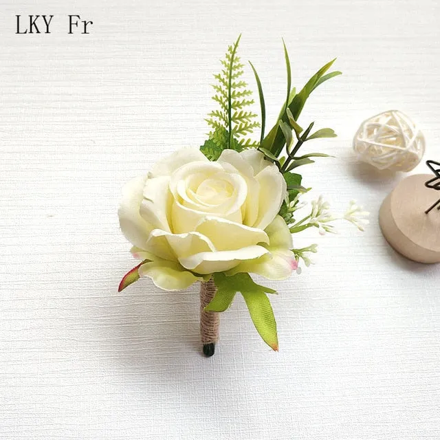 LKY Fr Boutonniere Flowers Corsage Pin Boutonniere Buttonhole Men Wedding Bracelet Bridesmaid Wedding Buttonhole Witness Corsage