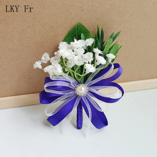 LKY Fr Boutonniere Flowers Corsage Pin Boutonniere Buttonhole Men Wedding Bracelet Bridesmaid Wedding Buttonhole Witness Corsage