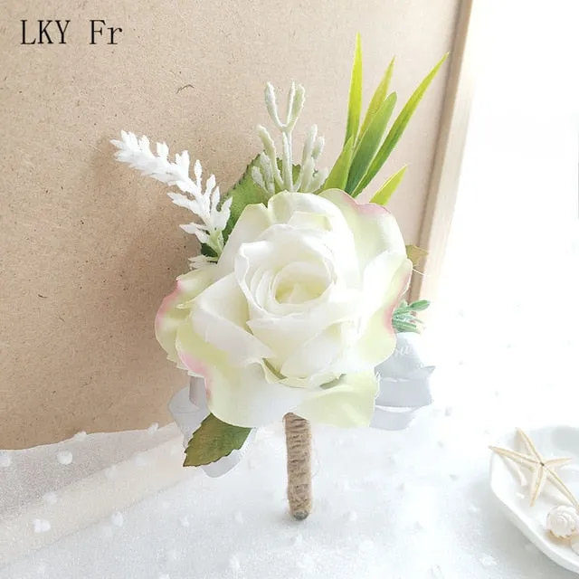 LKY Fr Boutonniere Flowers Corsage Pin Boutonniere Buttonhole Men Wedding Bracelet Bridesmaid Wedding Buttonhole Witness Corsage