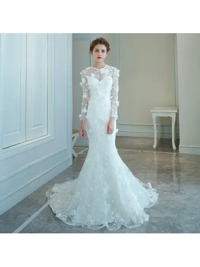 Long Sleeves Lace Mermaid Wedding Dress