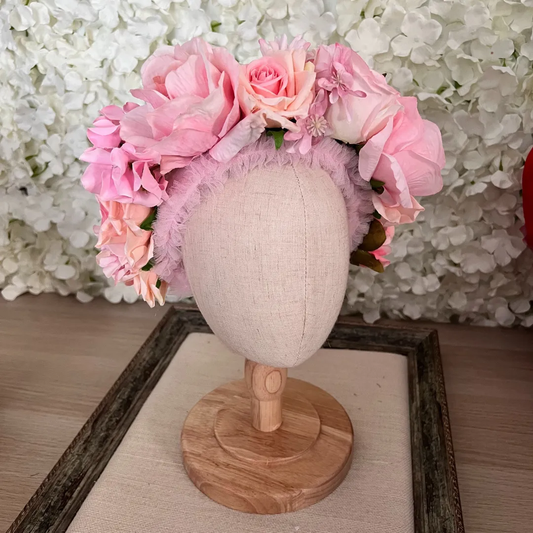 Luxury Flower Girl Crown – Pink Floral Crown for Weddings and Events