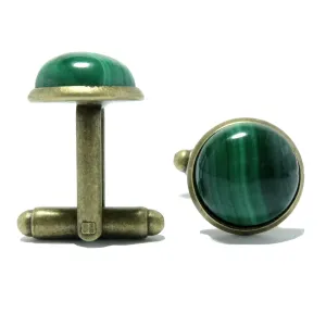 Malachite Cufflinks Green Polished Antiqued Bronze