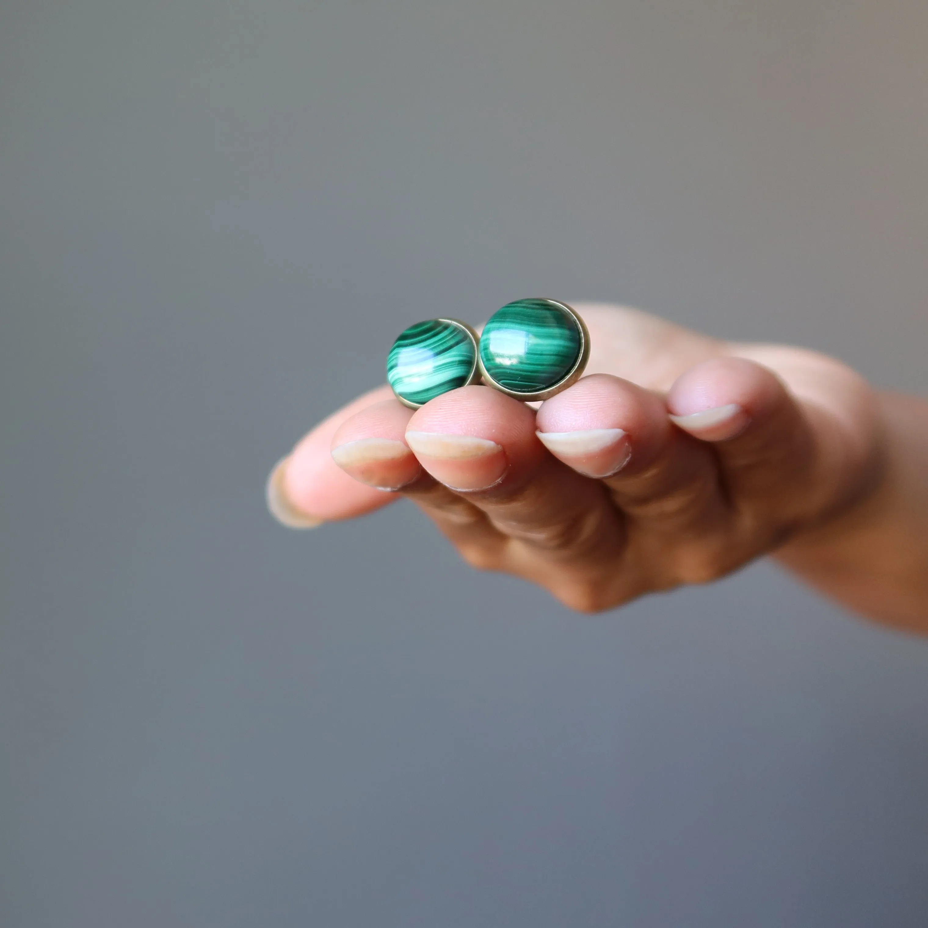 Malachite Cufflinks Green Polished Antiqued Bronze