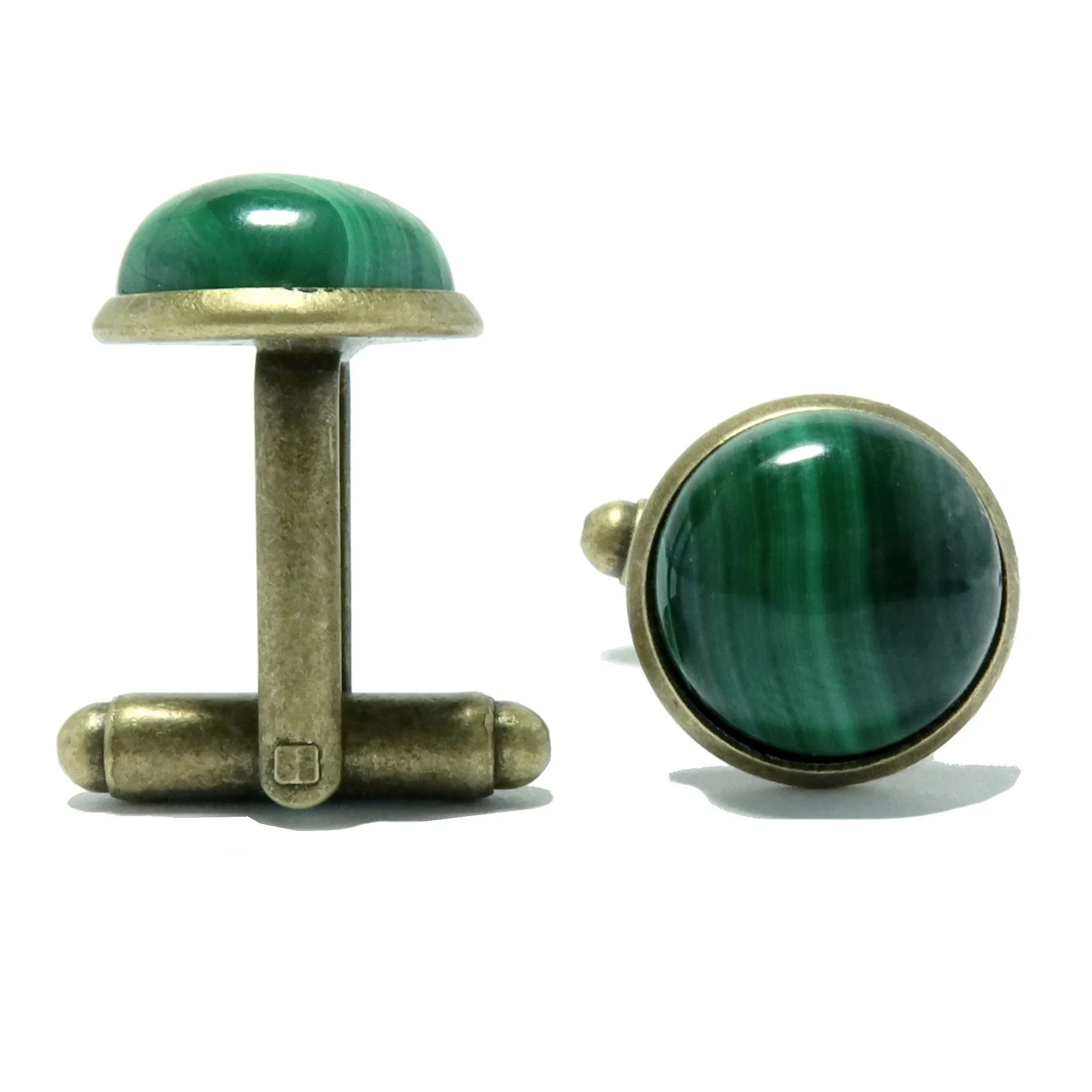Malachite Cufflinks Green Polished Antiqued Bronze