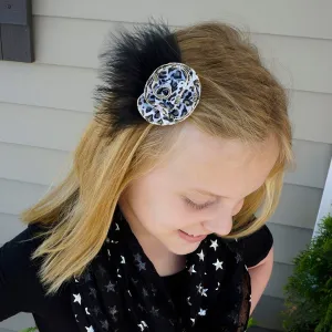 Marabou Ostrich Feather Clip w/Ribbon Black/Silver/White