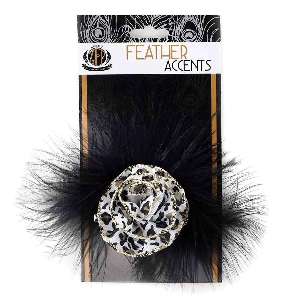 Marabou Ostrich Feather Clip w/Ribbon Black/Silver/White