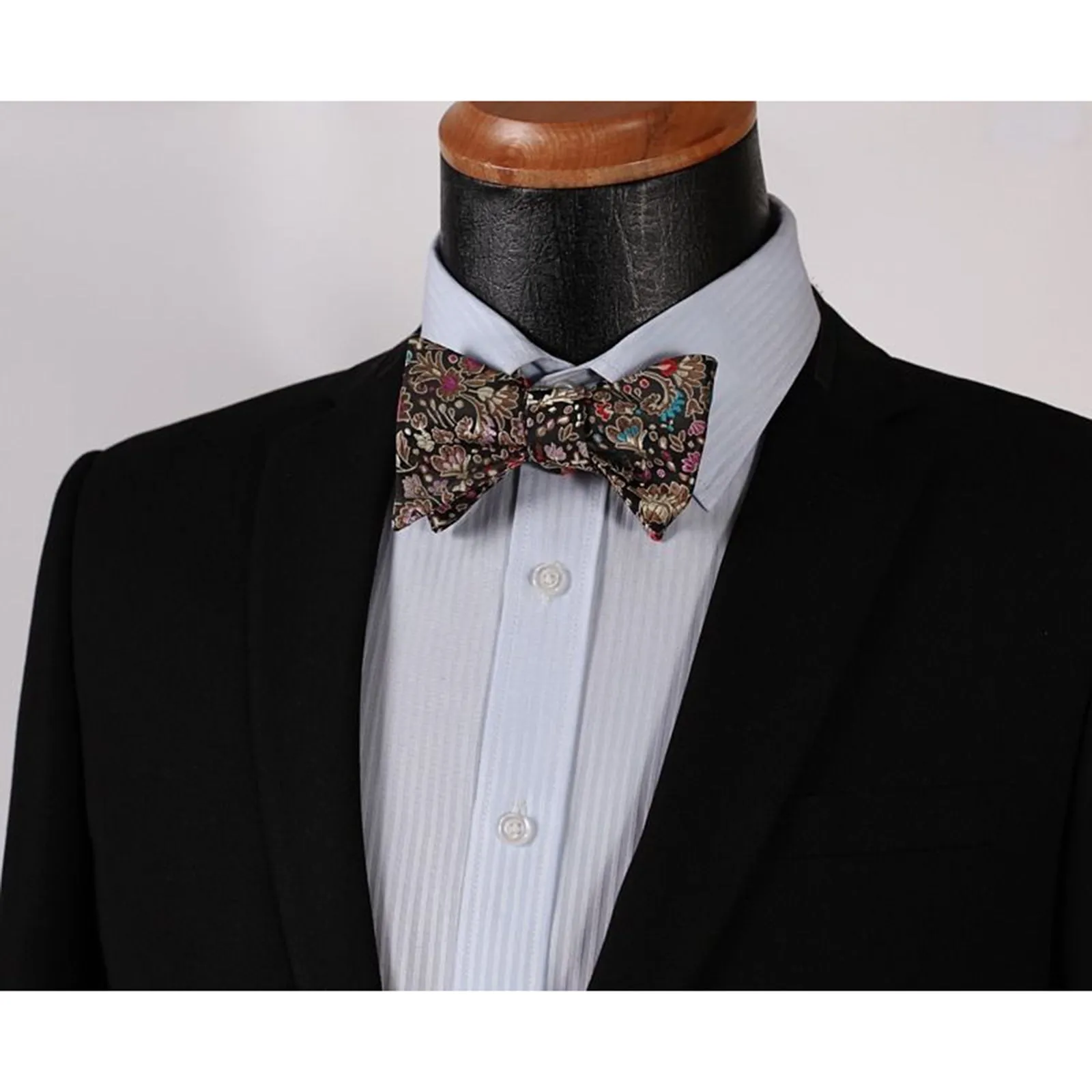 Men's Silk Brown Pink Floral Self Bow Tie Handkerchief