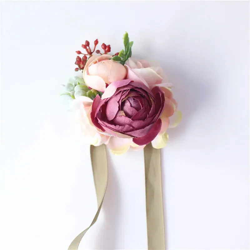 Mini Rose Flowers Head Wrist Flowers & Boutonnieres