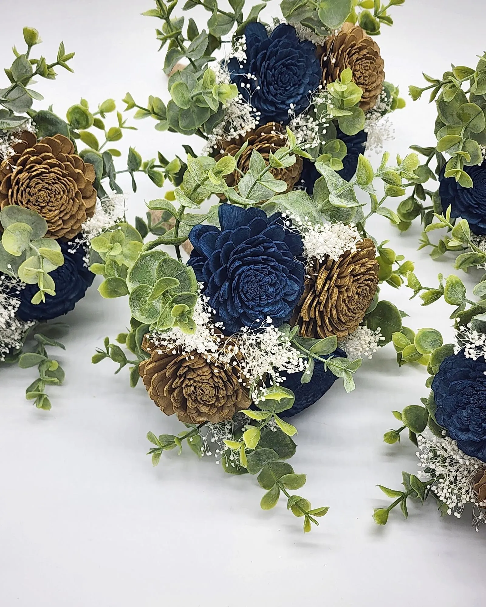 Navy Blue and Gold Sola Wood Flower Wedding Bouquet