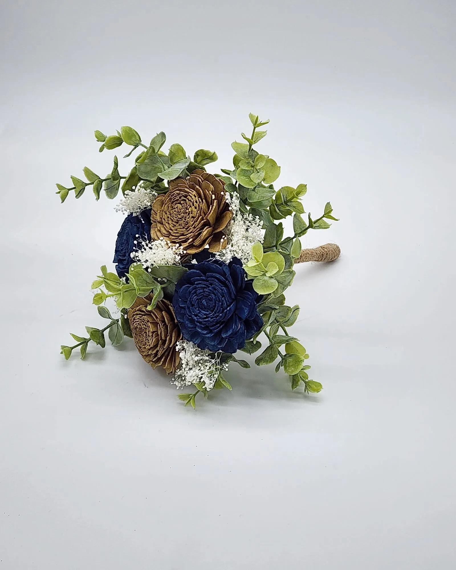Navy Blue and Gold Sola Wood Flower Wedding Bouquet