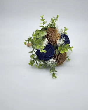 Navy Blue and Gold Sola Wood Flower Wedding Bouquet