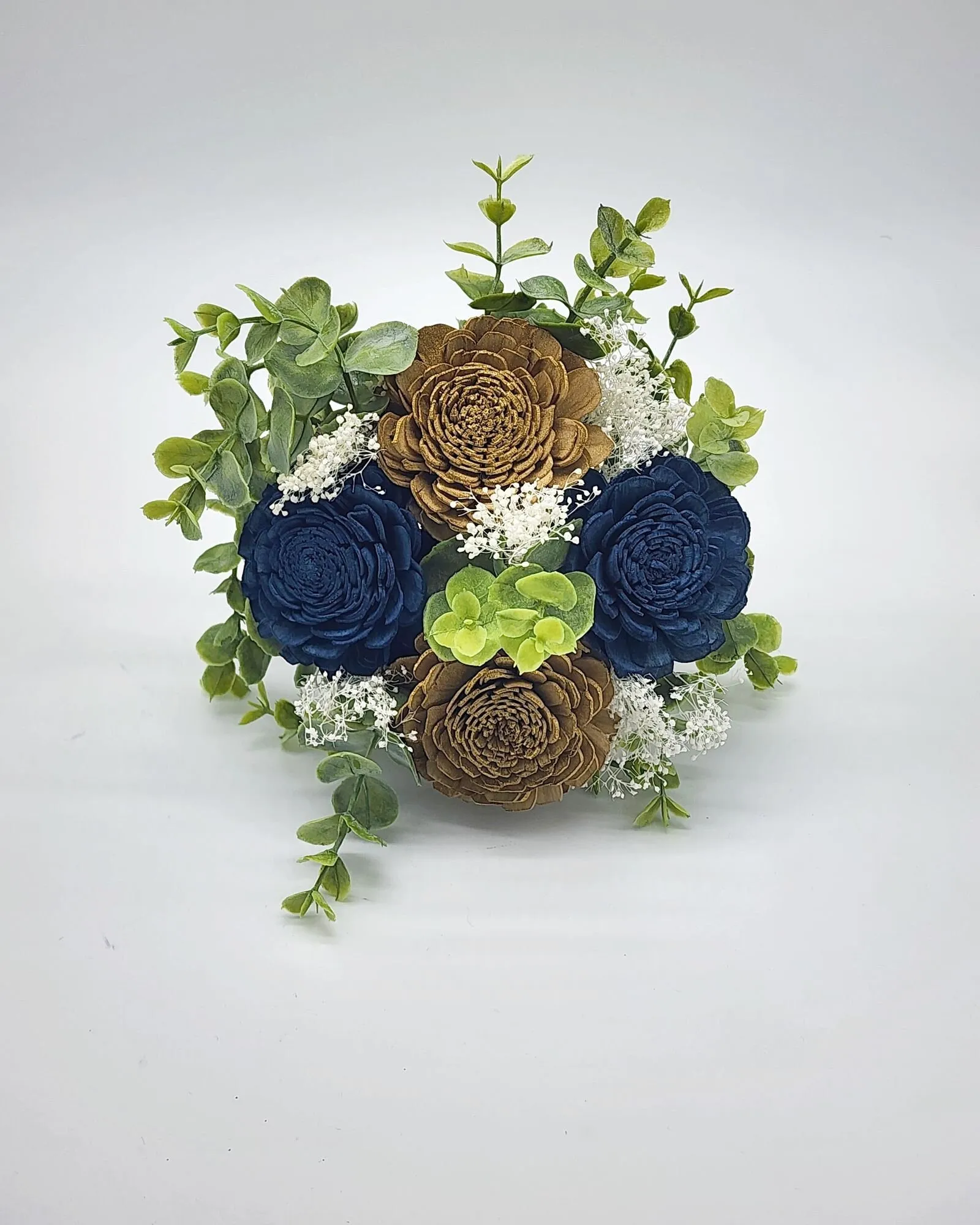 Navy Blue and Gold Sola Wood Flower Wedding Bouquet
