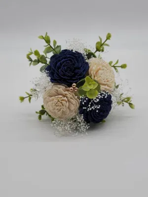 Navy Blue And White Sola Wood Flower Wedding Bouquet
