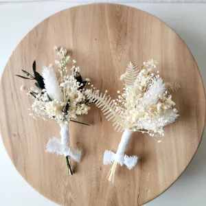 Neutral Colour Tone Boutonnieres, White and Green Dried Flower Buttonhole, Wedding Flowers