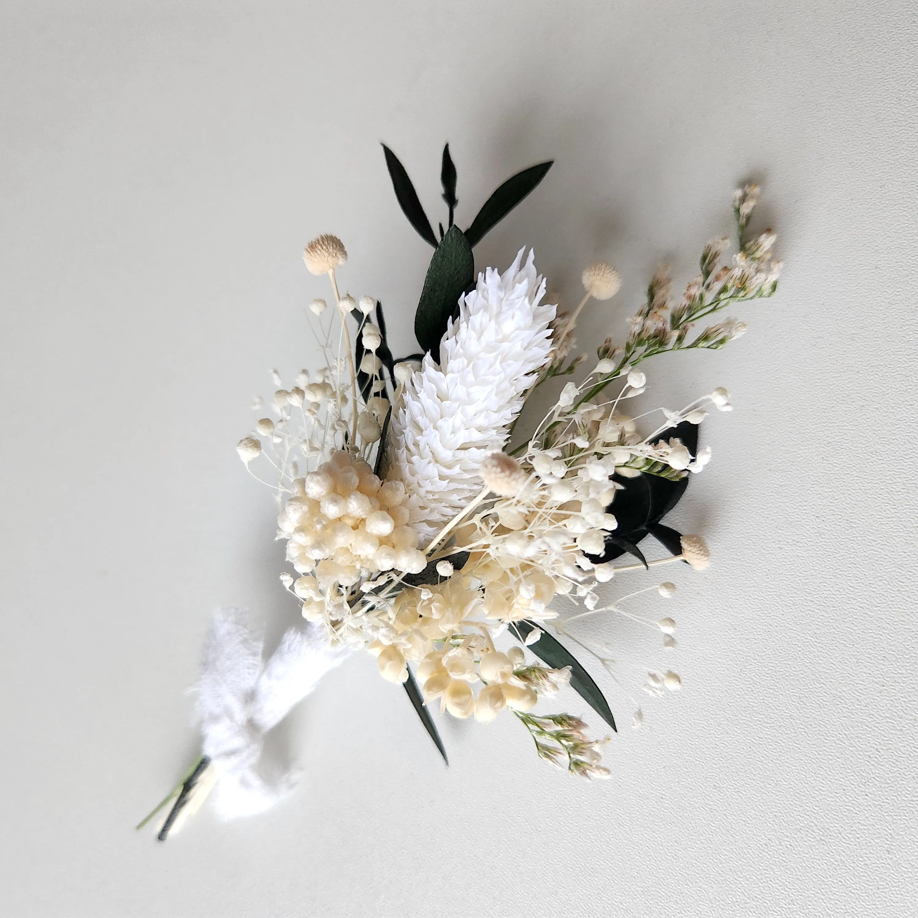 Neutral Colour Tone Boutonnieres, White and Green Dried Flower Buttonhole, Wedding Flowers