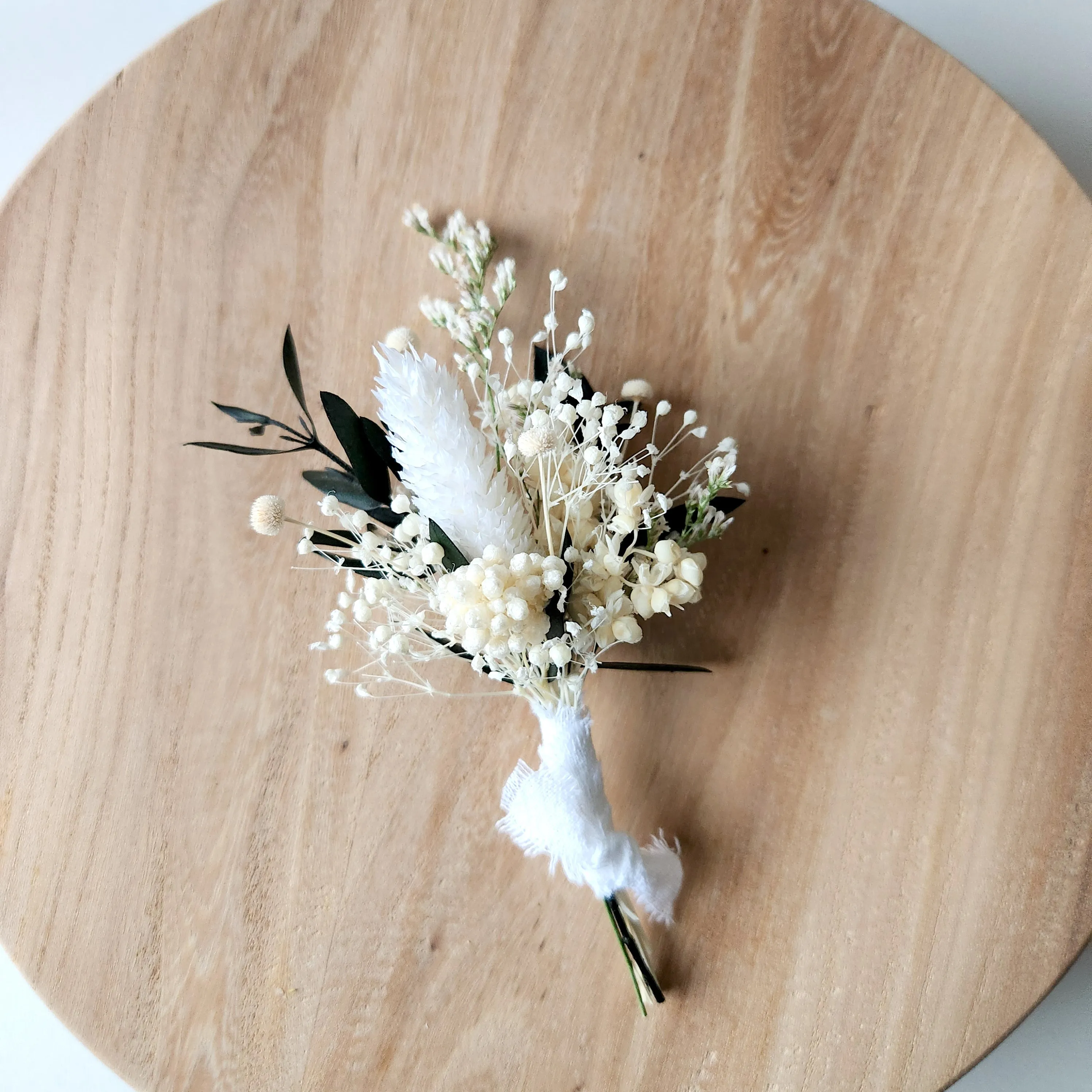 Neutral Colour Tone Boutonnieres, White and Green Dried Flower Buttonhole, Wedding Flowers