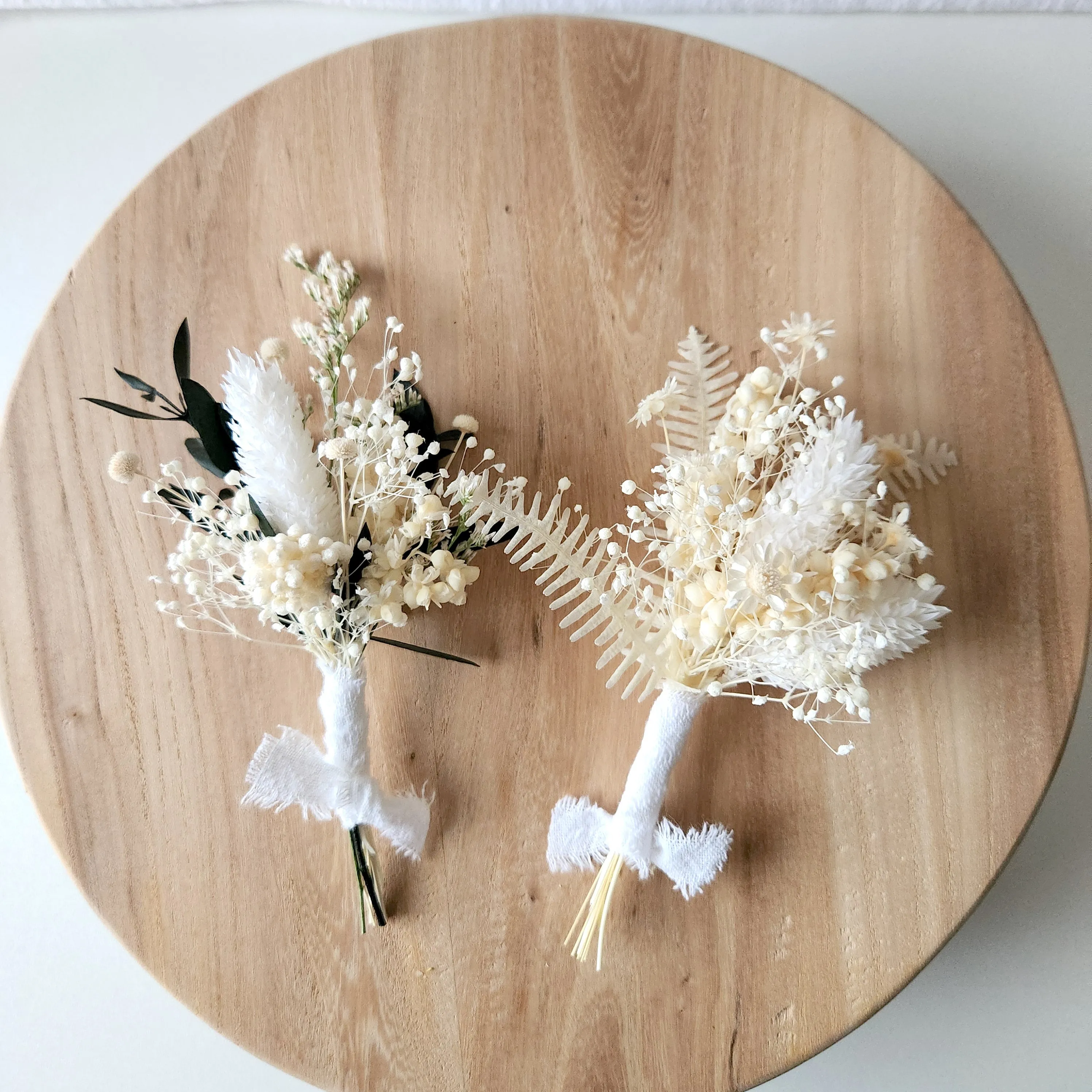 Neutral Colour Tone Boutonnieres, White and Green Dried Flower Buttonhole, Wedding Flowers
