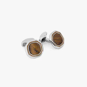 Octagon cufflinks in tiger eye with White bronze plating