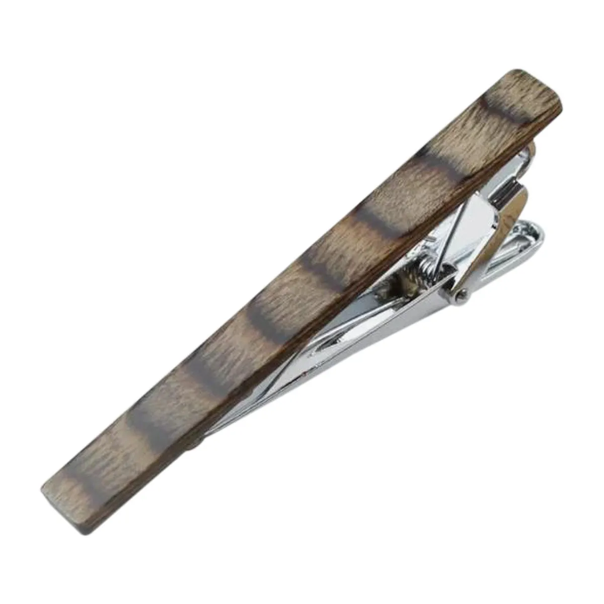Olivia Cream Floral Cotton Skinny Tie and Warm Wooden Tie Clip