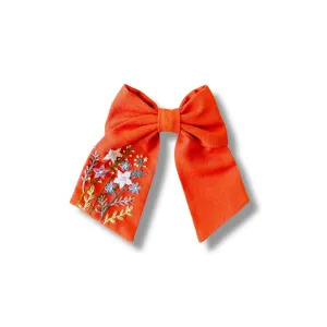 Orange Hand Embroidery Hair Bow