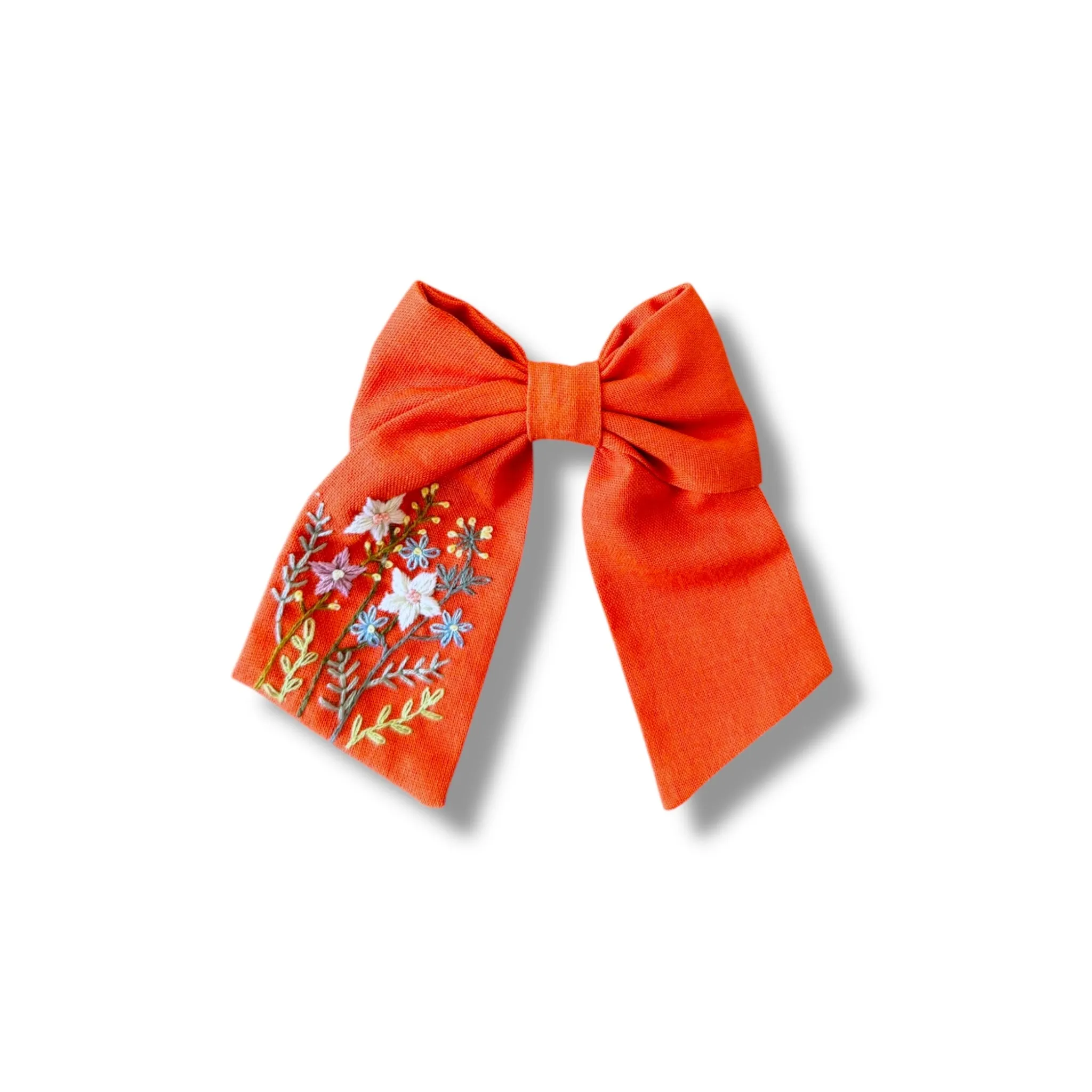 Orange Hand Embroidery Hair Bow