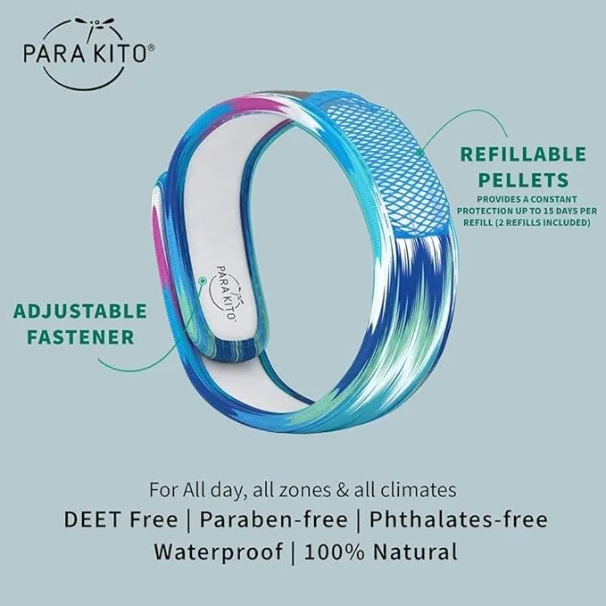 PARA'KITO Mosquito Insect & Bug Protection Wristband - Mosquito Stickers & Bug Spray Alternative - Summer Essentials, Beach Accessories, Hiking & Camping Essentials - Natural Essential Oils (Bora)