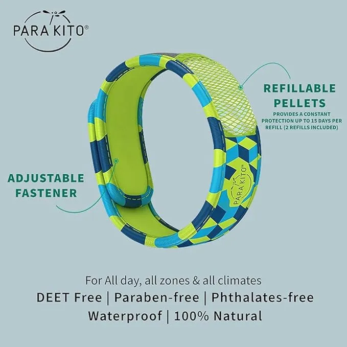 PARA'KITO Mosquito Insect & Bug Protection Wristband - Mosquito Stickers & Bug Spray Alternative - Summer Essentials, Beach Accessories, Hiking & Camping Essentials - Natural Essential Oils (Cube)