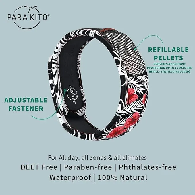 PARA'KITO Mosquito Insect & Bug Protection Wristband - Mosquito Stickers & Bug Spray Alternative - Summer Essentials, Beach Accessories, Hiking & Camping Essentials - Natural Essential Oils (Exotic)