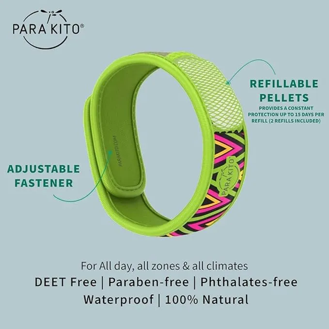 PARA'KITO Mosquito Insect & Bug Protection Wristband - Mosquito Stickers & Bug Spray Alternative - Summer Essentials, Beach Accessories, Hiking & Camping Essentials - Natural Essential Oils (Inka)