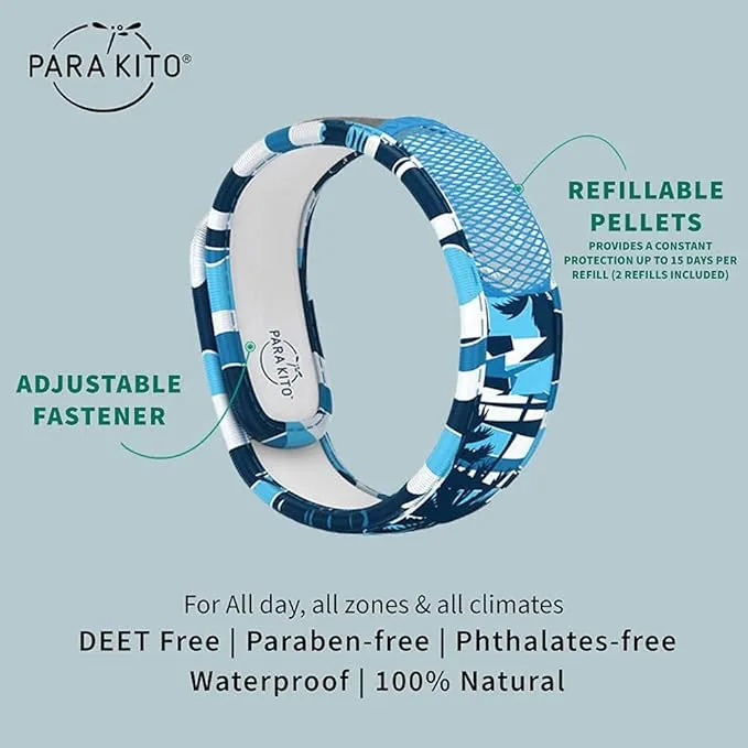 PARA'KITO Mosquito Insect & Bug Protection Wristband - Mosquito Stickers & Bug Spray Alternative - Summer Essentials, Beach Accessories, Hiking & Camping Essentials - Natural Essential Oils (Islander)