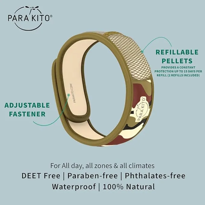 PARA'KITO Mosquito Insect & Bug Protection Wristband - Mosquito Stickers & Bug Spray Alternative - Summer Essentials, Beach Accessories, Hiking & Camping Essentials - Natural Essential Oils (Jungle)