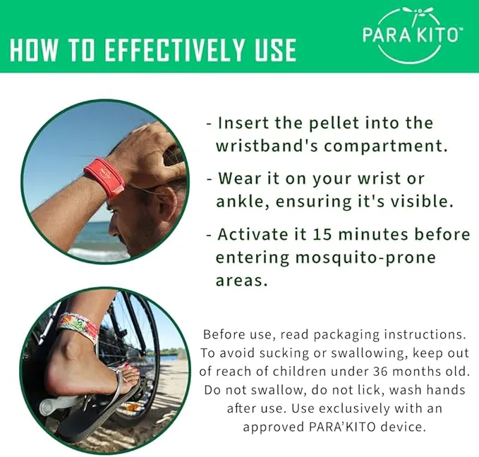 PARA'KITO Mosquito Insect & Bug Protection Wristband - Mosquito Stickers & Bug Spray Alternative - Summer Essentials, Beach Accessories, Hiking & Camping Essentials - Natural Essential Oils (Jungle)