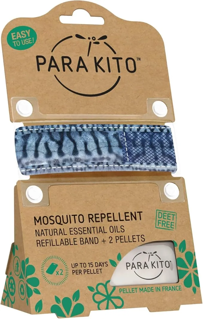 PARA'KITO Mosquito Insect & Bug Protection Wristband - Mosquito Stickers & Bug Spray Alternative - Summer Essentials, Beach Accessories, Hiking & Camping Essentials - Natural Essential Oils (Mackerel)