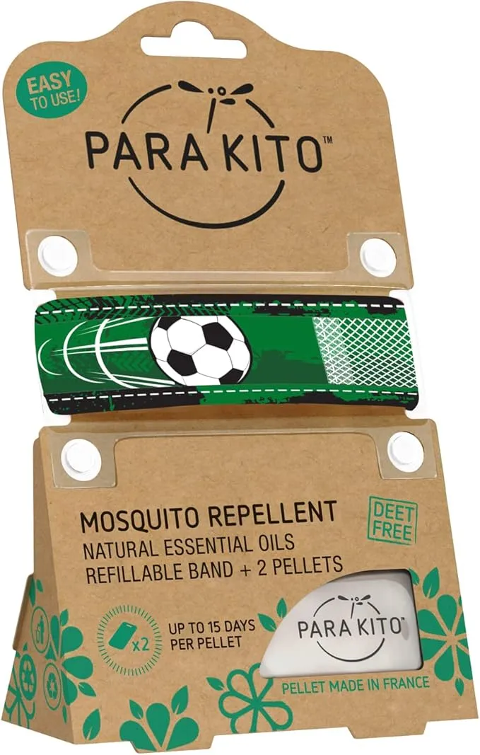 PARA'KITO Mosquito Insect & Bug Protection Wristband - Mosquito Stickers & Bug Spray Alternative - Summer Essentials, Beach Accessories, Hiking & Camping Essentials - Natural Essential Oils (Soccer)