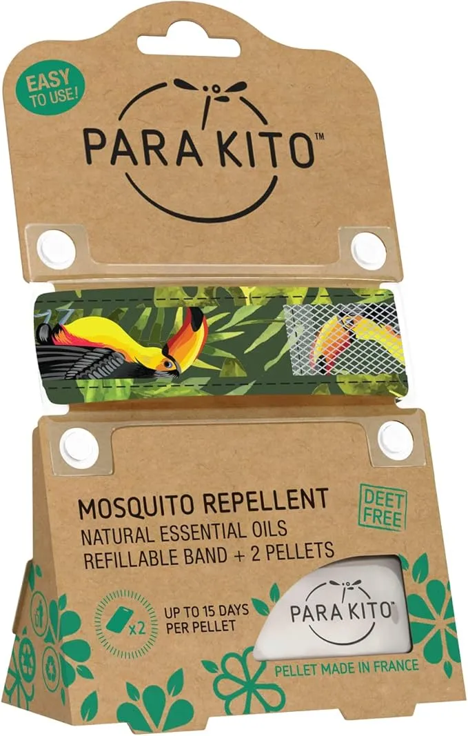 PARA'KITO Mosquito Insect & Bug Protection Wristband - Mosquito Stickers & Bug Spray Alternative - Summer Essentials, Beach Accessories, Hiking & Camping Essentials - Natural Essential Oils (Tropical)