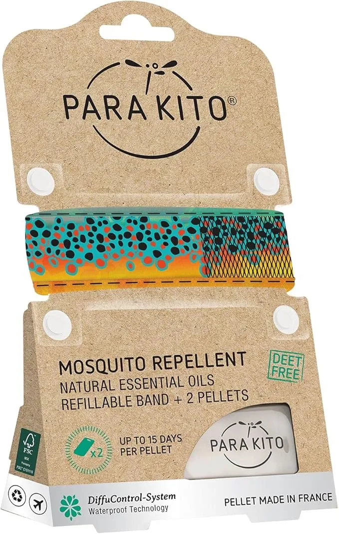 PARA'KITO Mosquito Insect & Bug Protection Wristband - Mosquito Stickers & Bug Spray Alternative - Summer Essentials, Beach Accessories, Hiking & Camping Essentials - Natural Essential Oils (Trout)