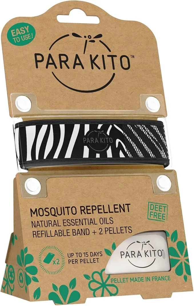 PARA'KITO Mosquito Insect & Bug Protection Wristband - Mosquito Stickers & Bug Spray Alternative - Summer Essentials, Beach Accessories, Hiking & Camping Essentials - Natural Essential Oils (Zebra)