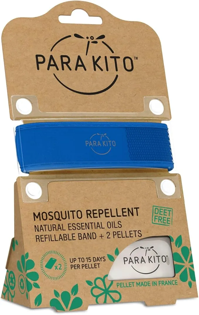 PARA'KITO Mosquito Insect & Bug Protection Wristband - Mosquito Stickers, Bug Spray Alternative Essentials for Beach, Camping, Desert Hiking, Christmas Bonfires - Natural Essential Oils (Blue)