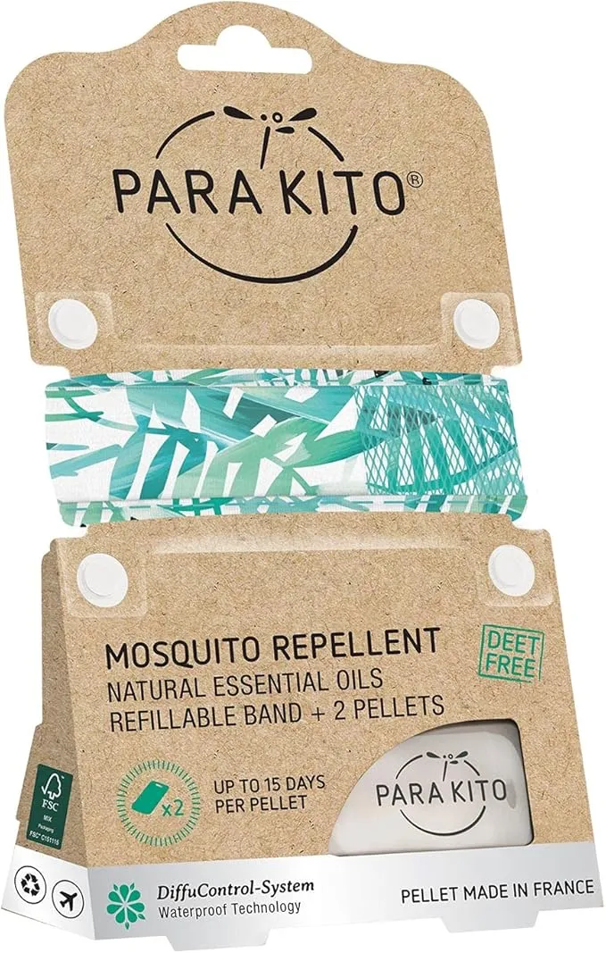 PARA'KITO Mosquito Insect & Bug Protection Wristband - Mosquito Stickers, Bug Spray Alternative Essentials for Beach, Camping, Desert Hiking, Christmas Bonfires - Natural Essential Oils (Foliage)