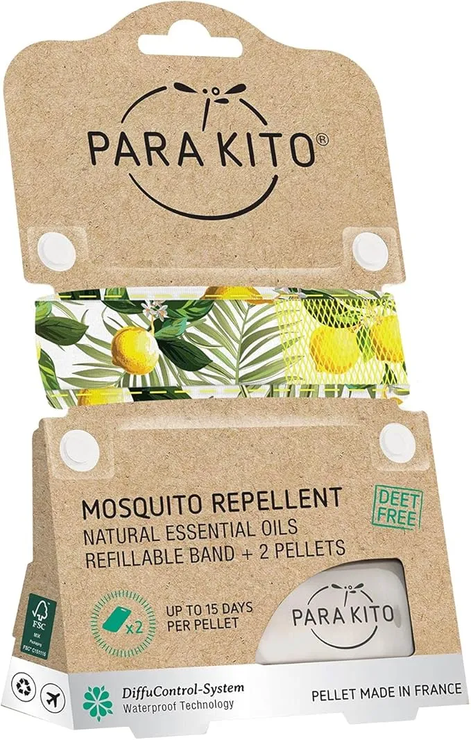 PARA'KITO Mosquito Insect & Bug Protection Wristband - Mosquito Stickers, Bug Spray Alternative Essentials for Beach, Camping, Desert Hiking, Christmas Bonfires - Natural Essential Oils (Lemon)